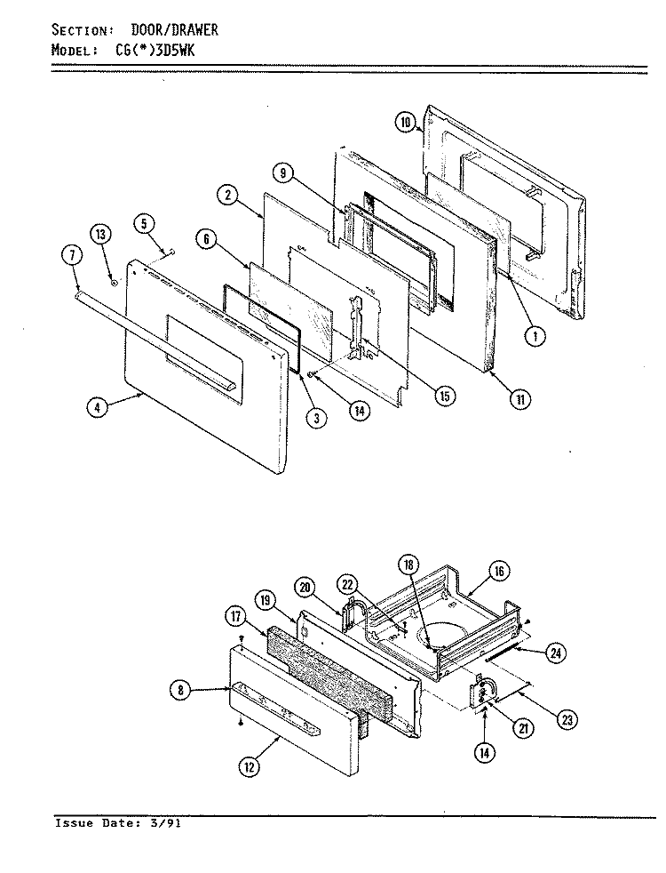 DOOR / DRAWER (CGx3D5WK) Diagram and Parts List for CGW3D5WK  Crosley Range