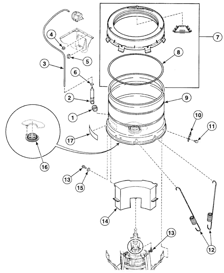 Tub Assy Diagram and Parts List for SWT121QN  Speed Queen Washer