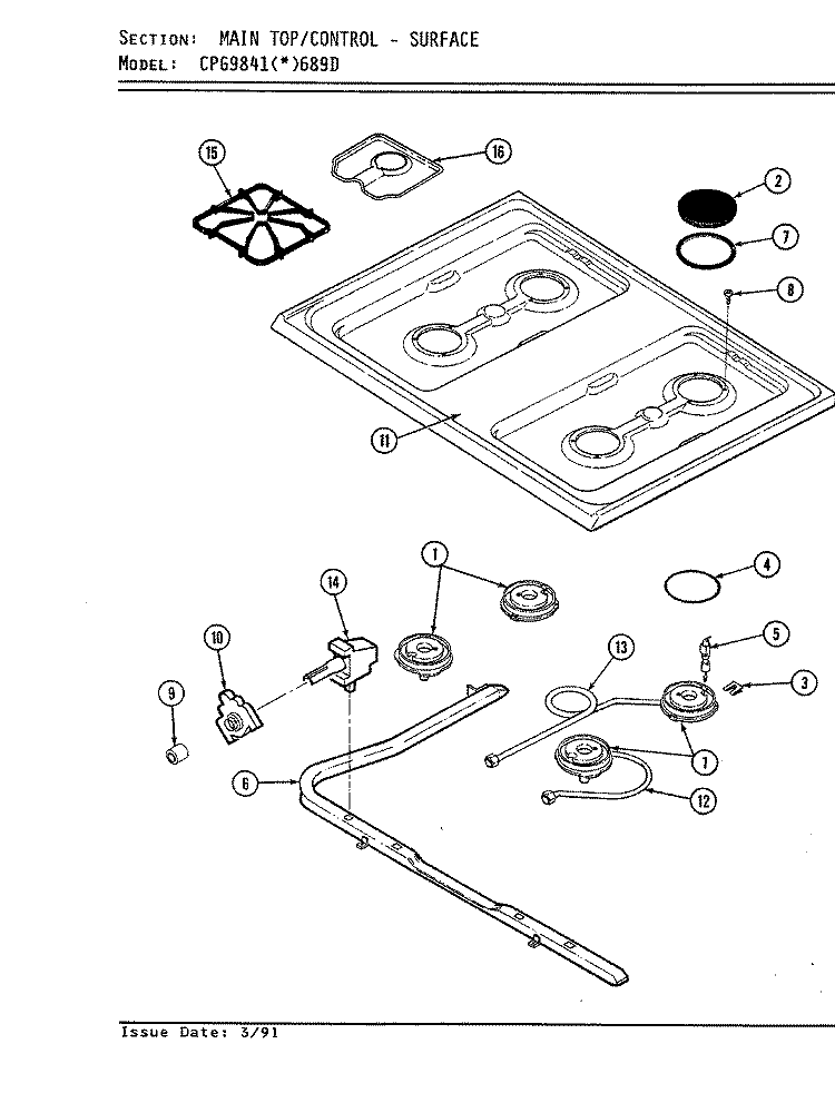 TOP ASSEMBLY Diagram and Parts List for CPG9841A689DQ  Hardwick Range