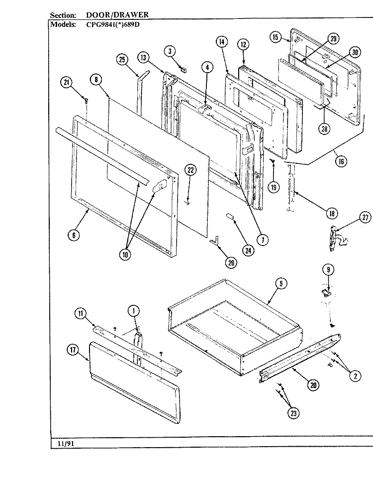 DOOR / DRAWER Diagram and Parts List for CPG9841A689DQ  Hardwick Range