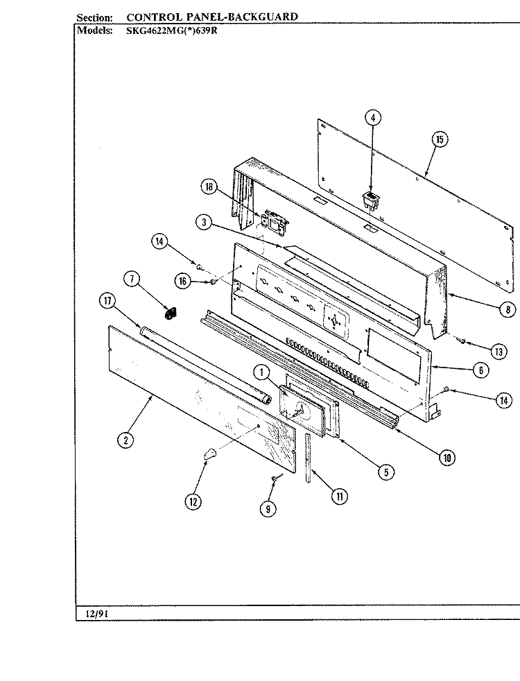 CONTROL PANEL Diagram and Parts List for SKG4622MGW639R  Hardwick Range