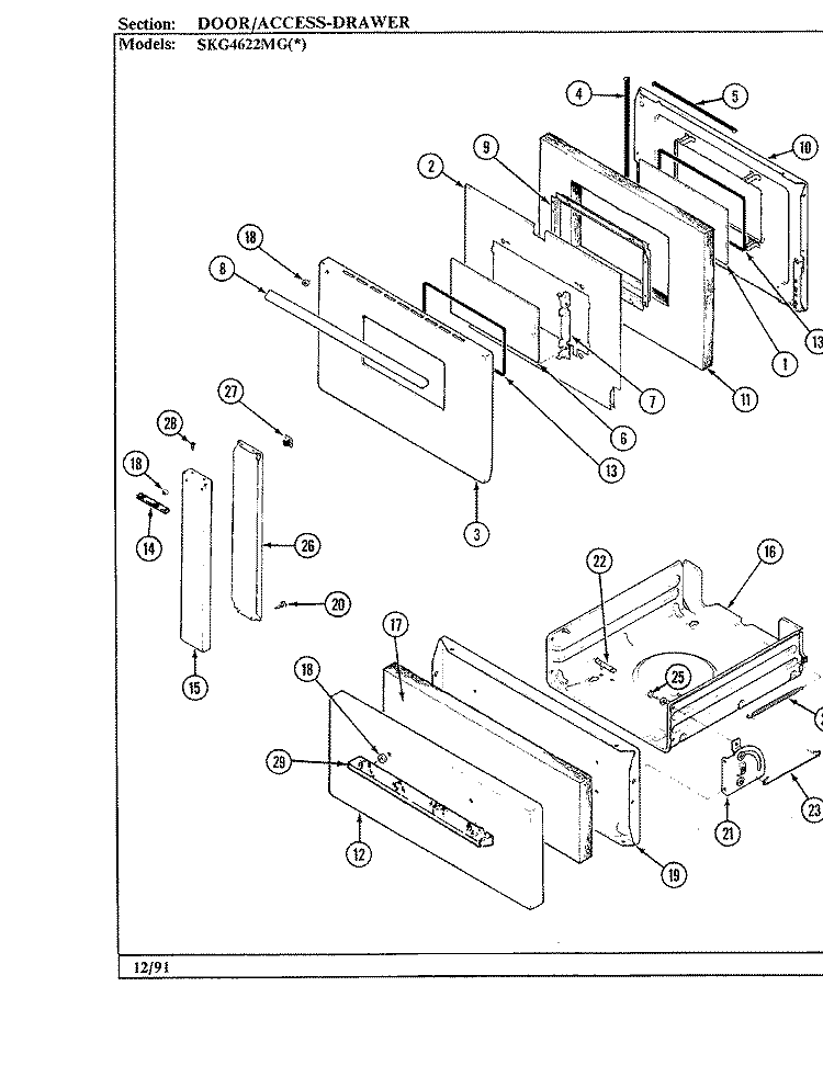 DOOR / DRAWER Diagram and Parts List for SKG4622MGW639R  Hardwick Range