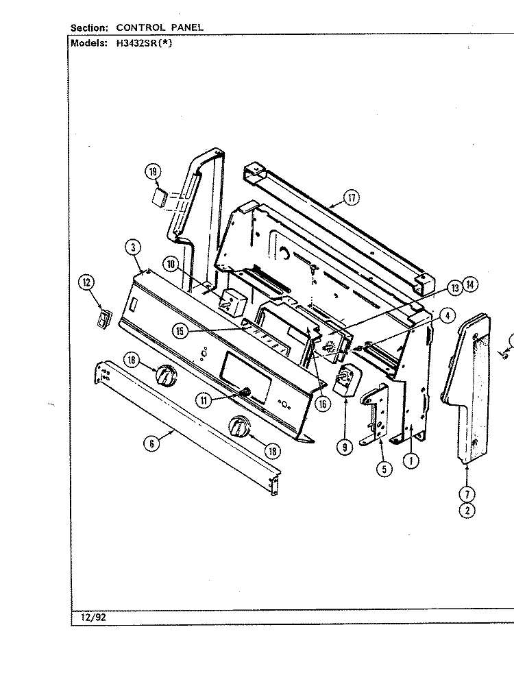 CONTROL PANEL Diagram and Parts List for H3432SRW  Hardwick Range