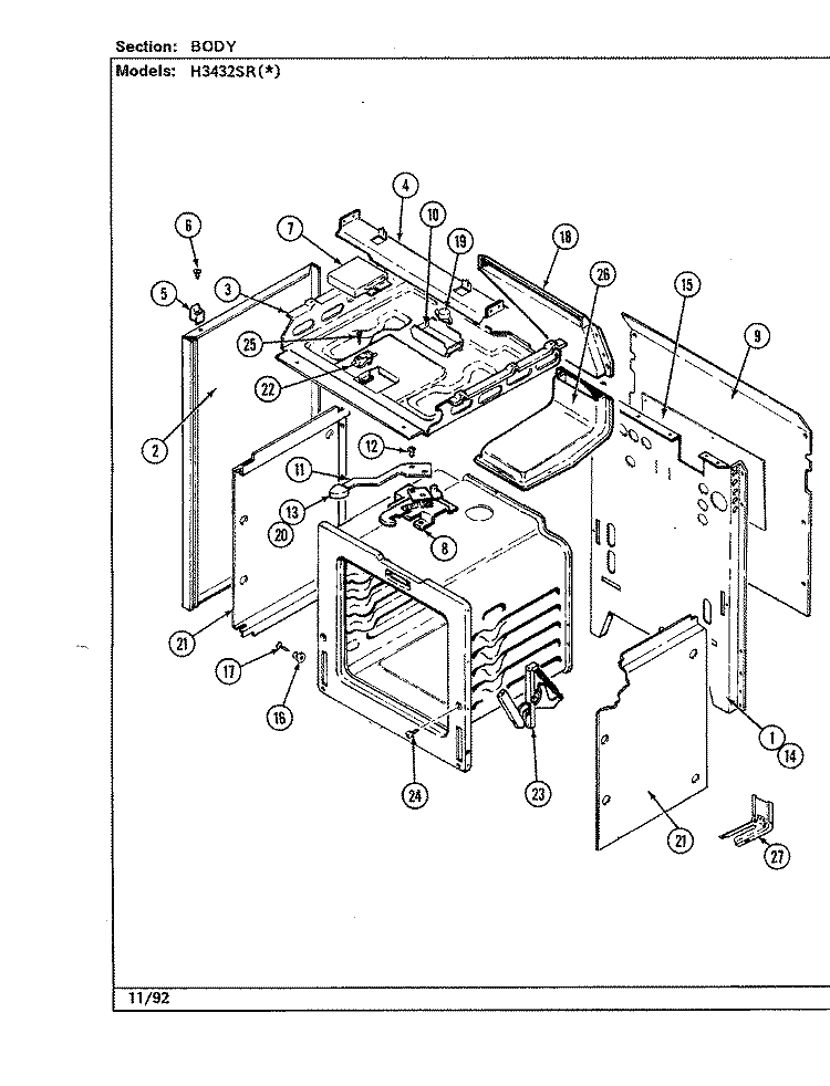 BODY Diagram and Parts List for H3432SRW  Hardwick Range