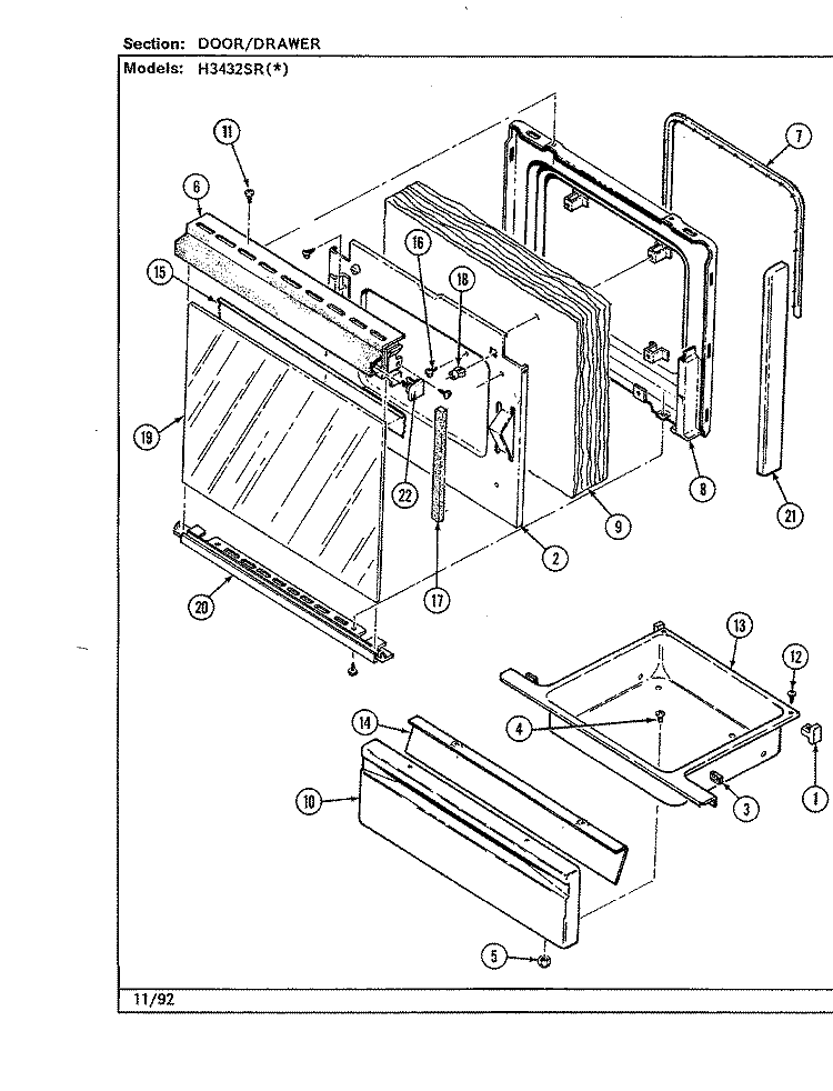DOOR / DRAWER Diagram and Parts List for H3432SRW  Hardwick Range