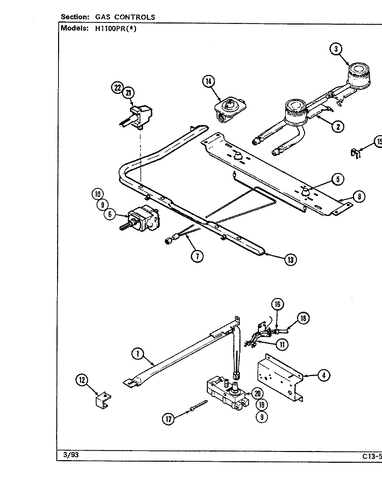 GAS CONTROLS (H1100PRx) Diagram and Parts List for H1100PRW  Hardwick Range