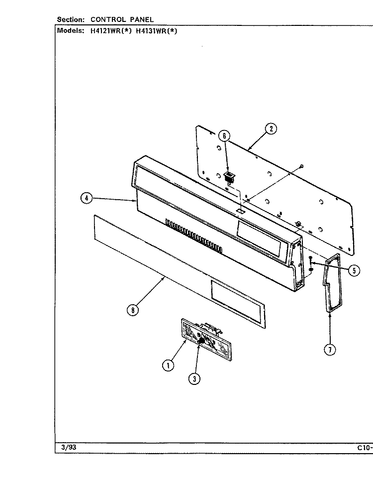 CONTROL PANEL Diagram and Parts List for H4131WRA  Hardwick Range