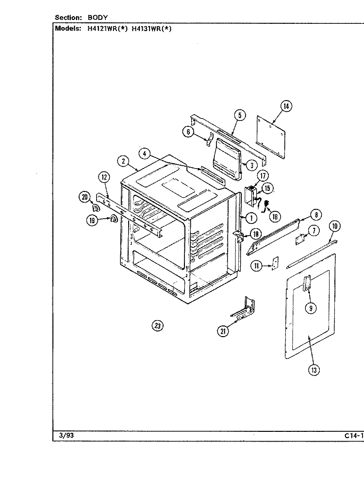 BODY Diagram and Parts List for H4131WRA  Hardwick Range