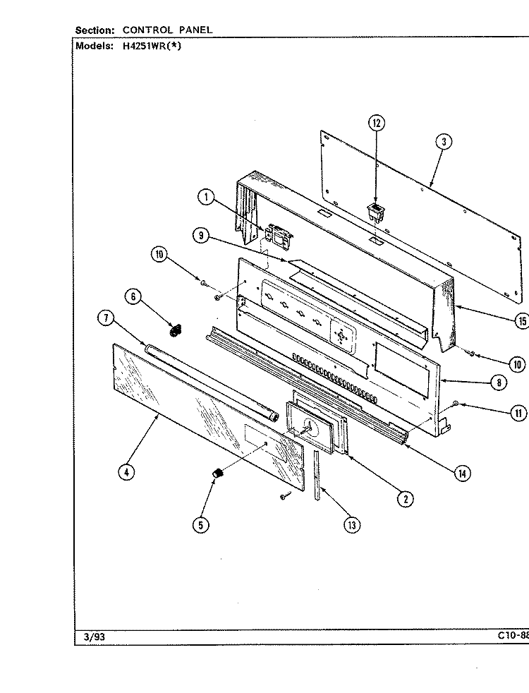 CONTROL PANEL (H4251WRx) Diagram and Parts List for H4251WRA  Hardwick Range