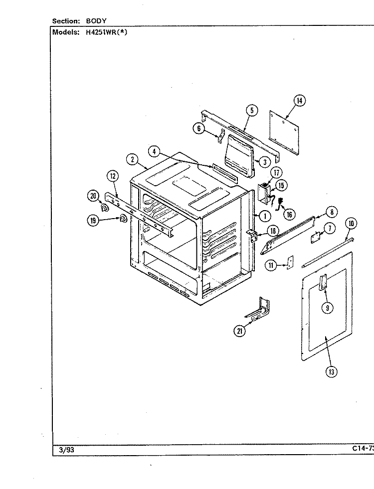 BODY (H4251WRx) Diagram and Parts List for H4251WRA  Hardwick Range