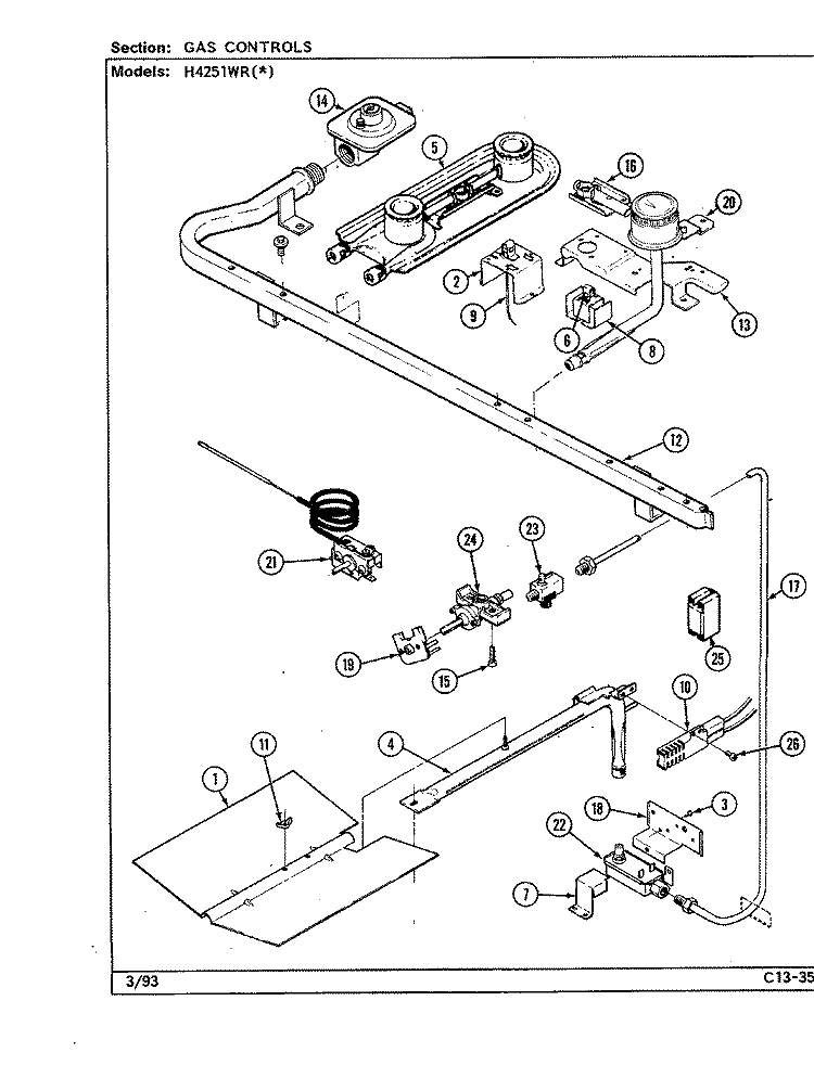 GAS CONTROLS (H4251WRx) Diagram and Parts List for H4251WRA  Hardwick Range