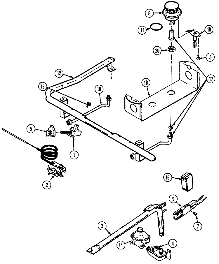GAS CONTROLS Diagram and Parts List for H3137WUV-L  Hardwick Range