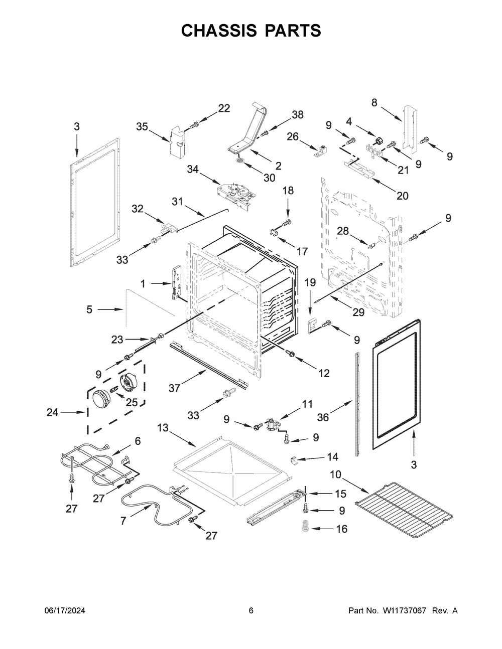 Chassis Parts Diagram and Parts List for AER6603SFW6  Amana Range