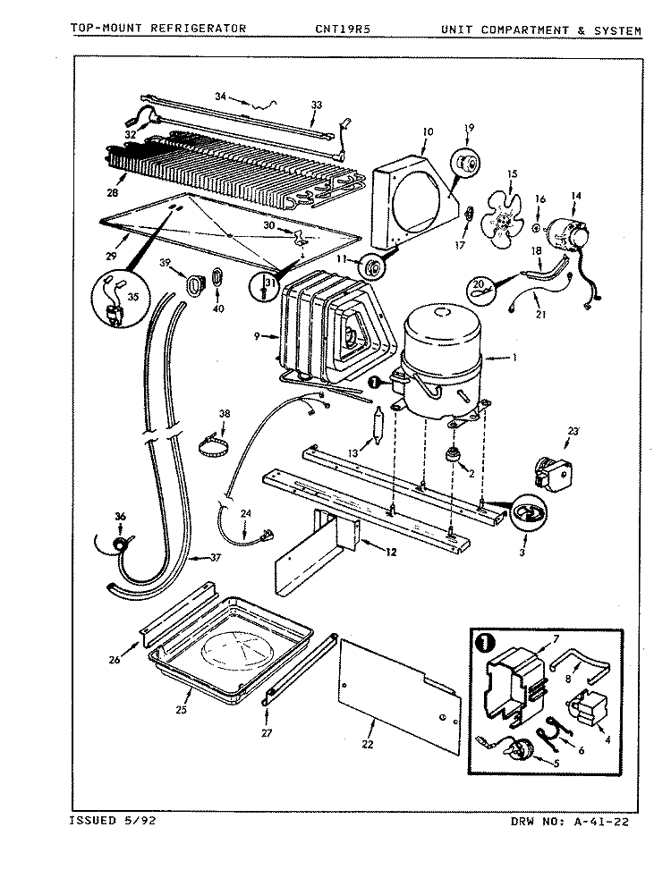 UNIT COMPARTMENT & SYSTEM Diagram and Parts List for CNT19R5 8A03A Crosley Refrigerator