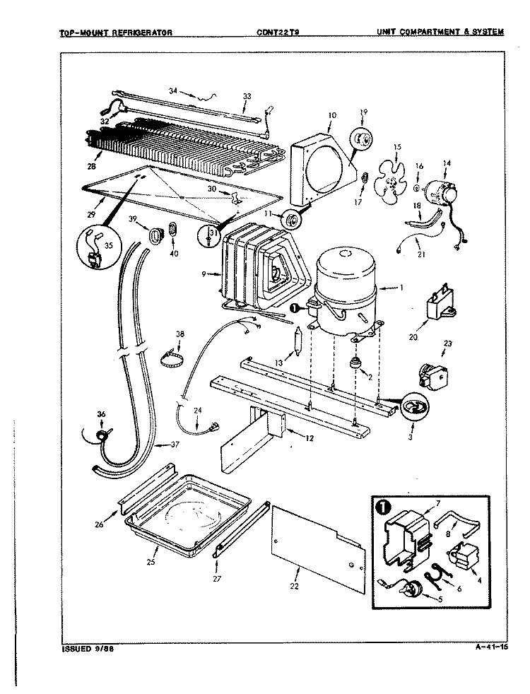 UNIT COMPARTMENT & SYSTEM Diagram and Parts List for CDNT22T9A 8B30A Admiral Refrigerator
