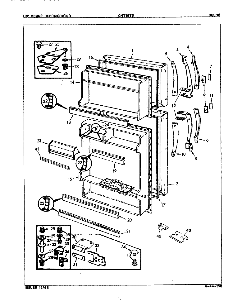 DOORS Diagram and Parts List for CNT15T5A 9C43A Crosley Refrigerator