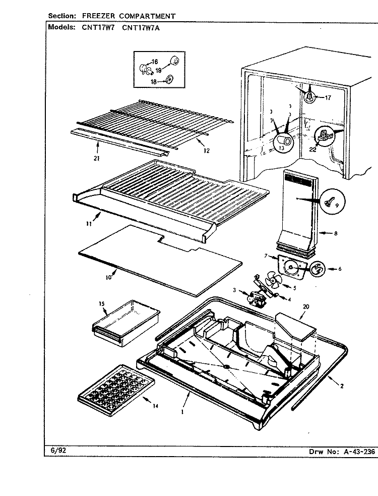 FREEZER COMPARTMENT Diagram and Parts List for CNT17W7A CC37A Crosley Refrigerator
