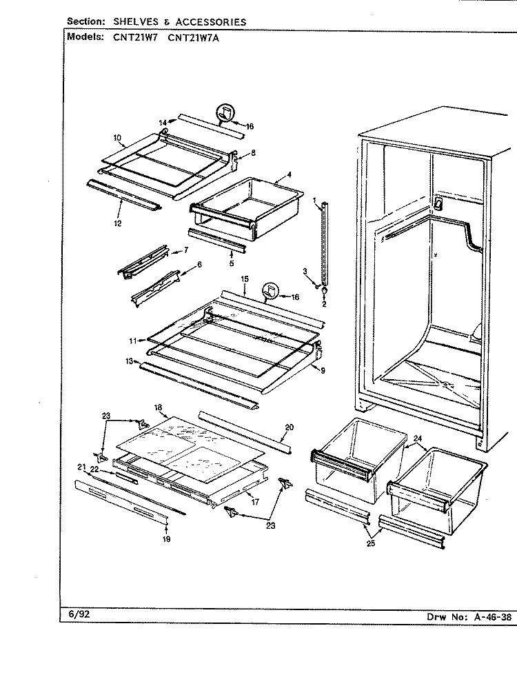 SHELVES & ACCESSORIES Diagram and Parts List for CNT21W7 CC71A Crosley Refrigerator