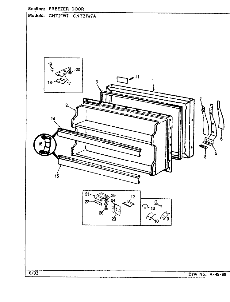FREEZER DOOR Diagram and Parts List for CNT21W7A CC72A Crosley Refrigerator