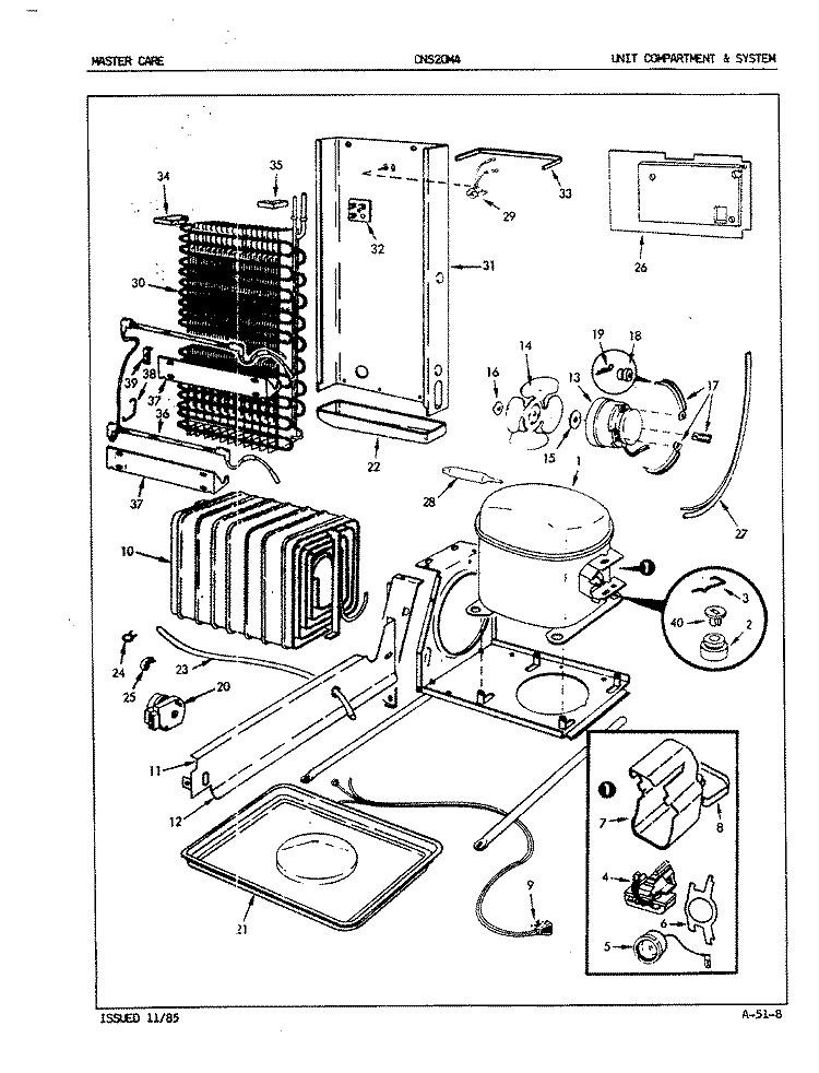 UNIT COMPARTMENT & SYSTEM Diagram and Parts List for CNS20M4A 5M61A Crosley Refrigerator