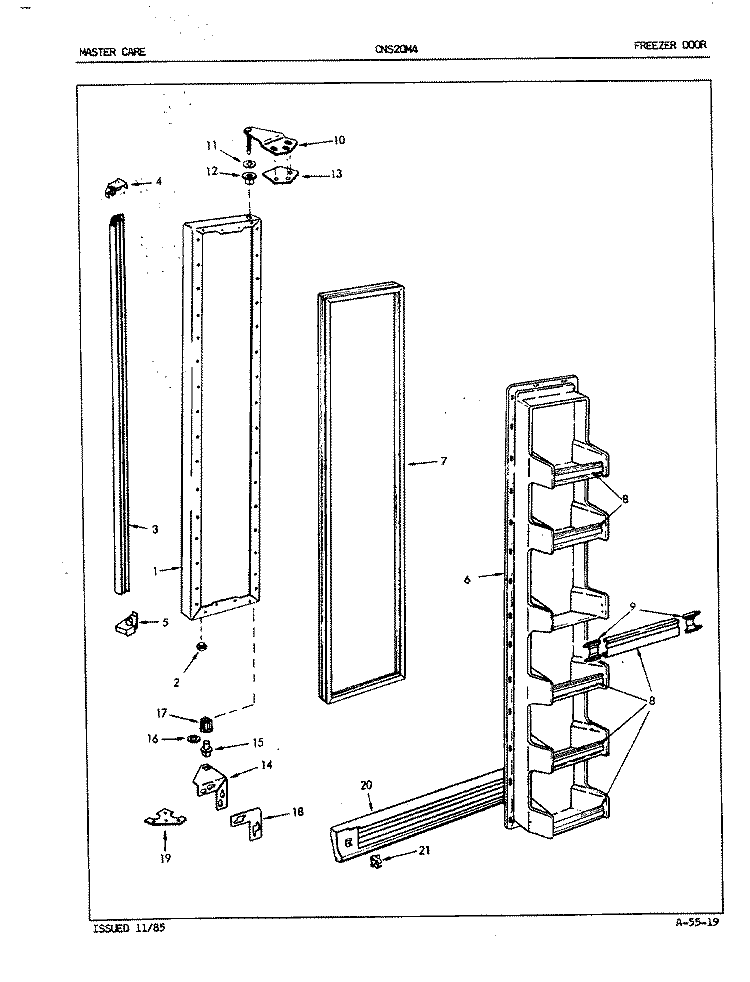 FREEZER DOOR Diagram and Parts List for CNS20M4A 5M61A Crosley Refrigerator