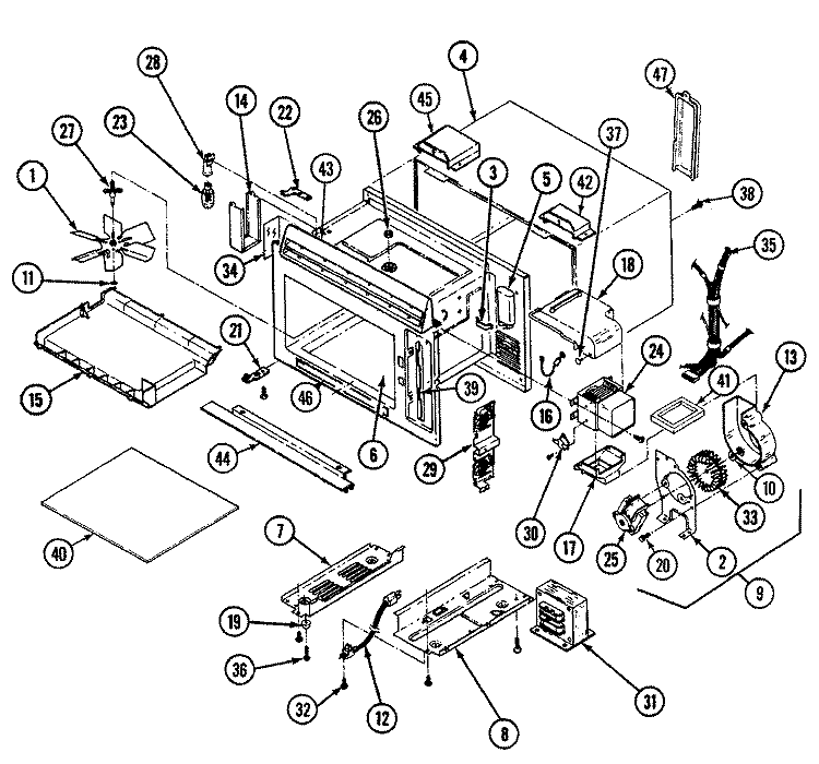 BASE & CAVITY Diagram and Parts List for DM15H-14B-R  Maytag Microwave