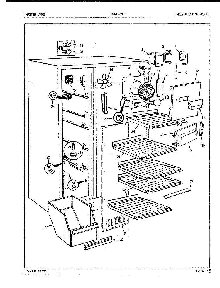 FREEZER COMPARTMENT Diagram and Parts List for CNSI22M9 5M64B Crosley Refrigerator