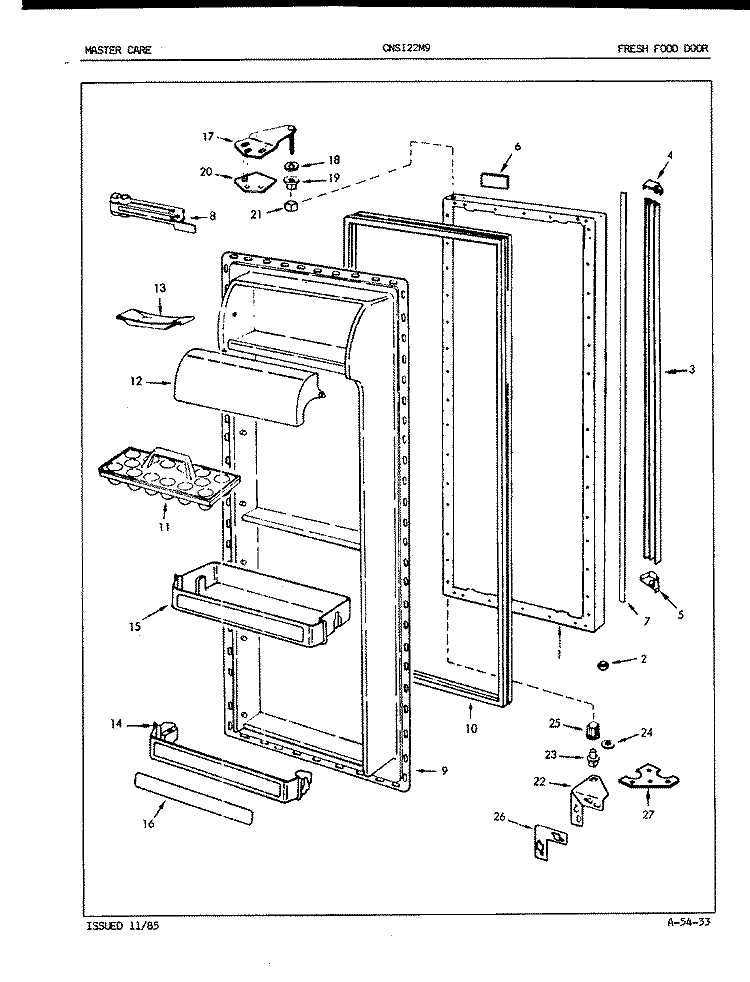 FRESH FOOD DOOR Diagram and Parts List for CNSI22M9A 5M64B Crosley Refrigerator