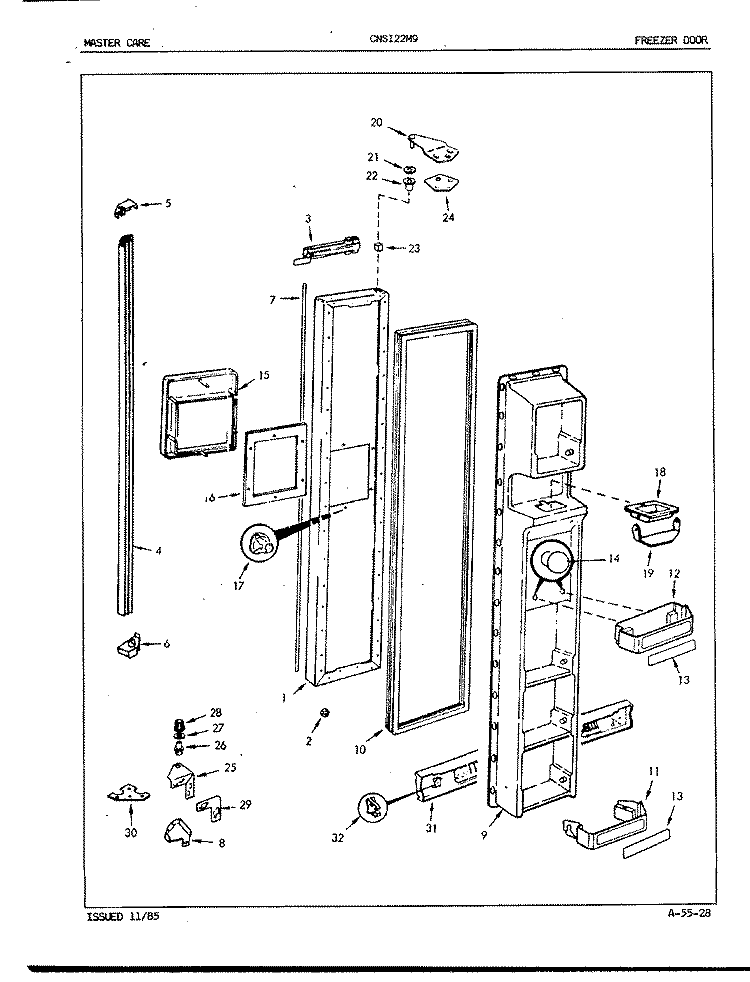 FREEZER DOOR Diagram and Parts List for CNSI22M9A 5M64B Crosley Refrigerator