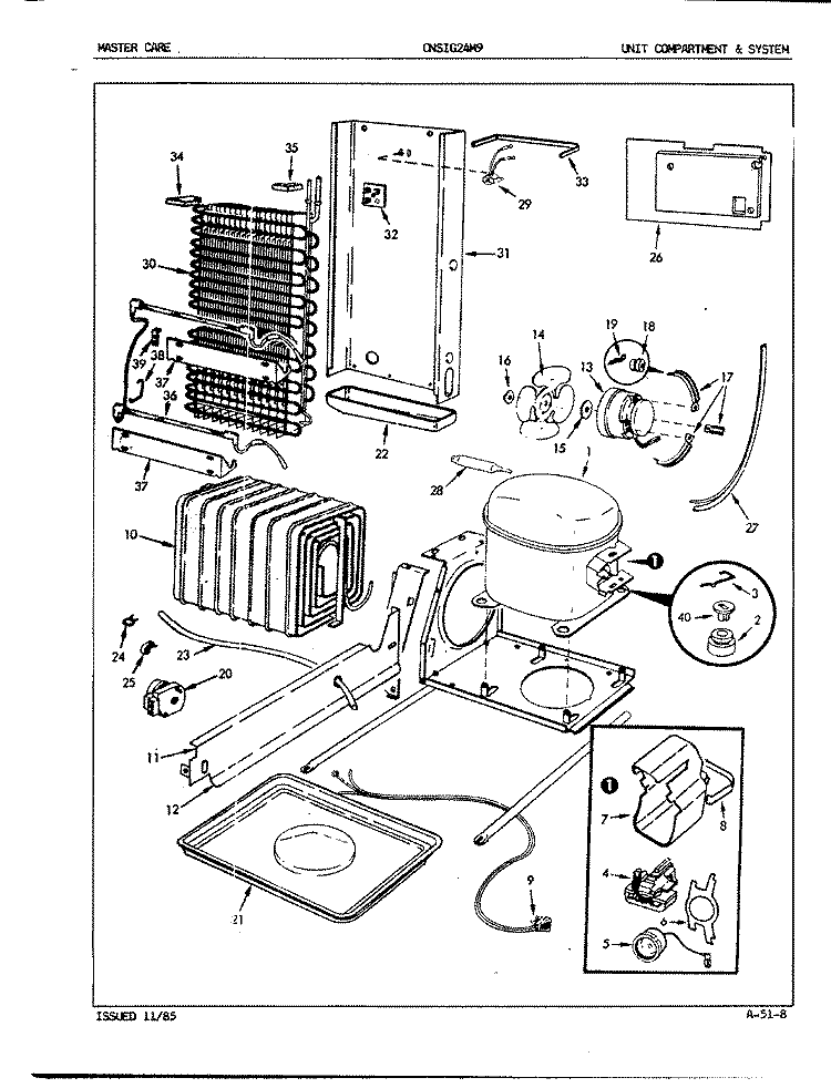 UNIT COMPARTMENT & SYSTEM Diagram and Parts List for CNSIG24M9A 5M65A Crosley Refrigerator