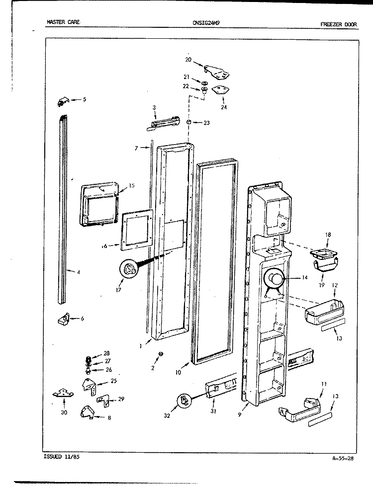FREEZER DOOR Diagram and Parts List for CNSIG24M9A 5M65A Crosley Refrigerator
