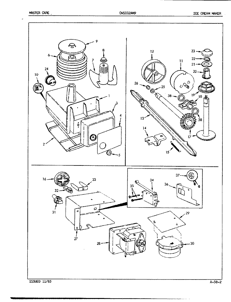 ICE CREAM MAKER Diagram and Parts List for CNSIG24M9A 5M65A Crosley Refrigerator