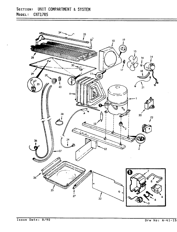UNIT COMPARTMENT & SYSTEM Diagram and Parts List for CNT17R5 7D63A Crosley Refrigerator