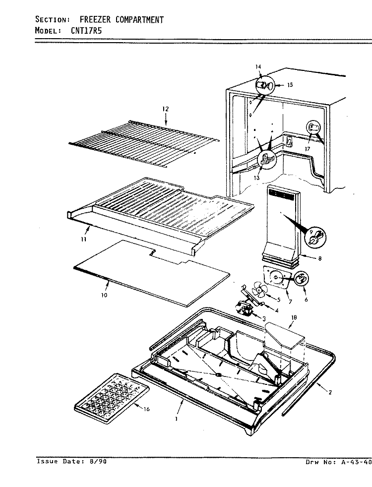 FREEZER COMPARTMENT Diagram and Parts List for CNT17R5 7D63A Crosley Refrigerator