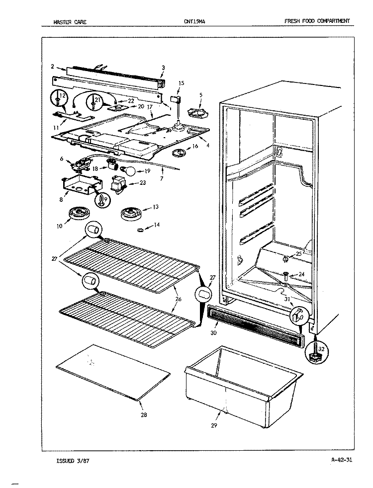 FRESH FOOD COMPARTMENT Diagram and Parts List for CNT15M4A 5A49B Crosley Refrigerator