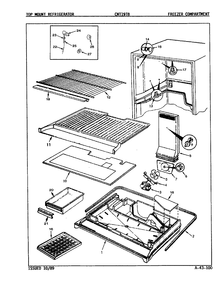 FREEZER COMPARTMENT Diagram and Parts List for CNT19T8A 8A15A Crosley Refrigerator