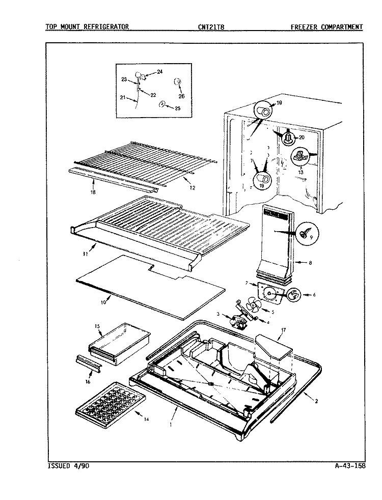 FREEZER COMPARTMENT Diagram and Parts List for CNT21T8A 9C52A Crosley Refrigerator
