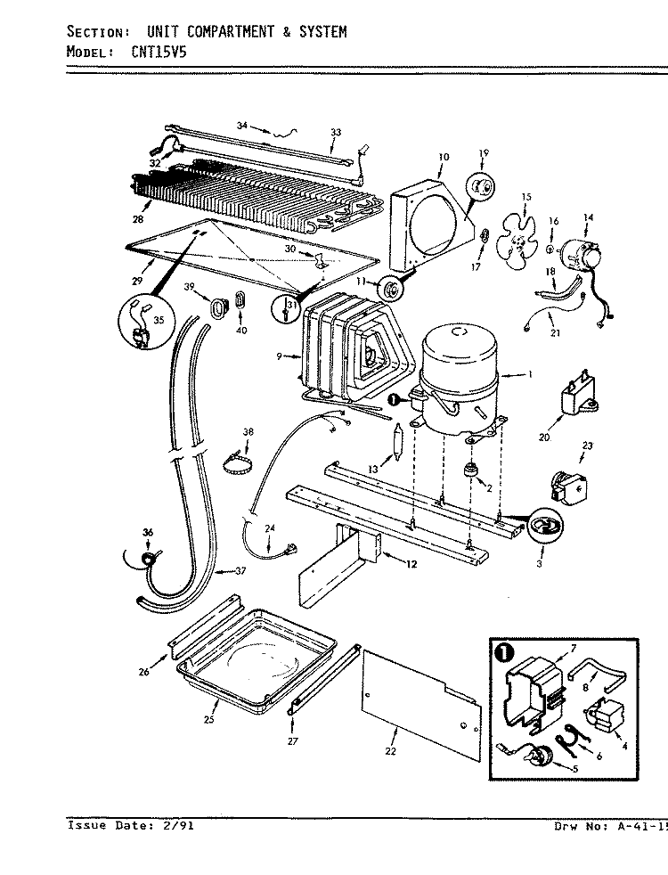 UNIT COMPARTMENT & SYSTEM Diagram and Parts List for CNT15V5A AC13B Crosley Refrigerator