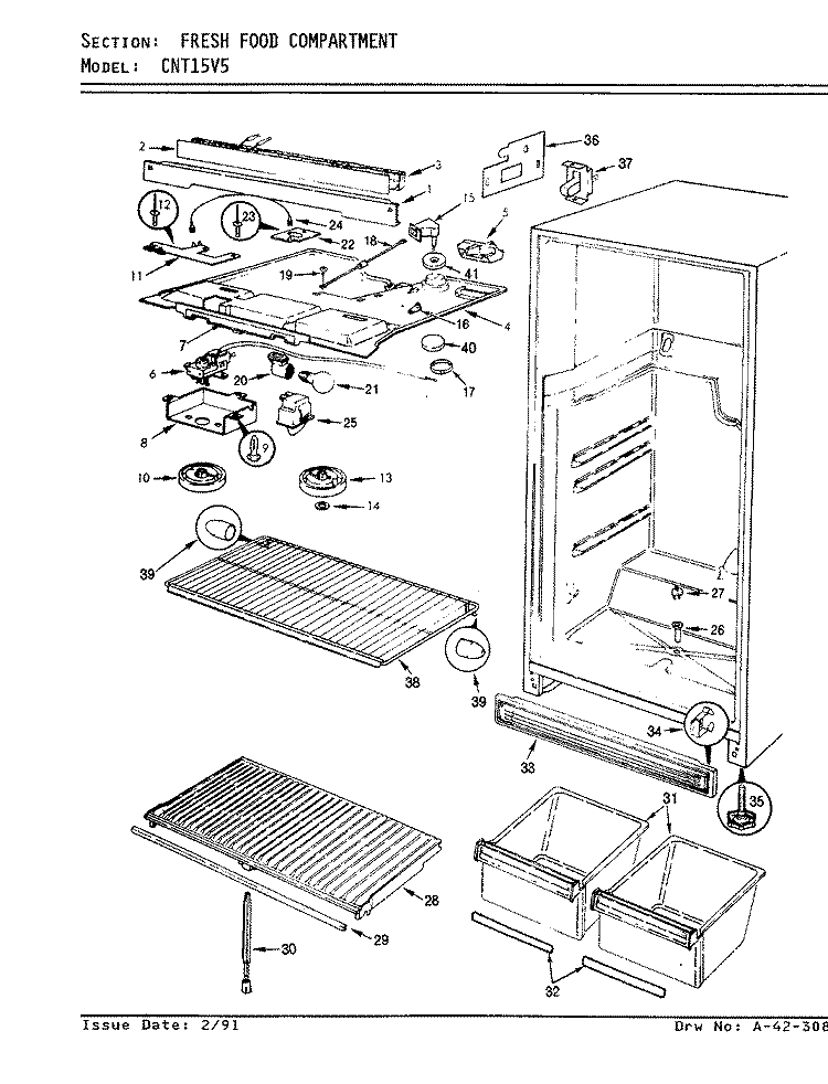 FRESH FOOD COMPARTMENT Diagram and Parts List for CNT15V5A AC13B Crosley Refrigerator