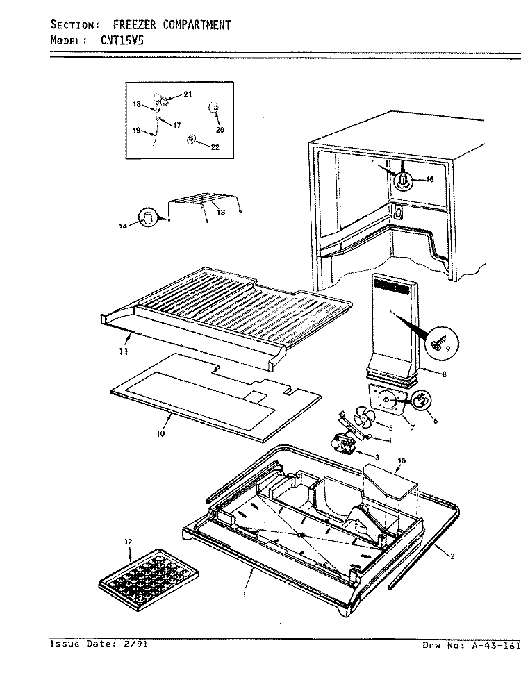 FREEZER COMPARTMENT Diagram and Parts List for CNT15V5A AC13B Crosley Refrigerator