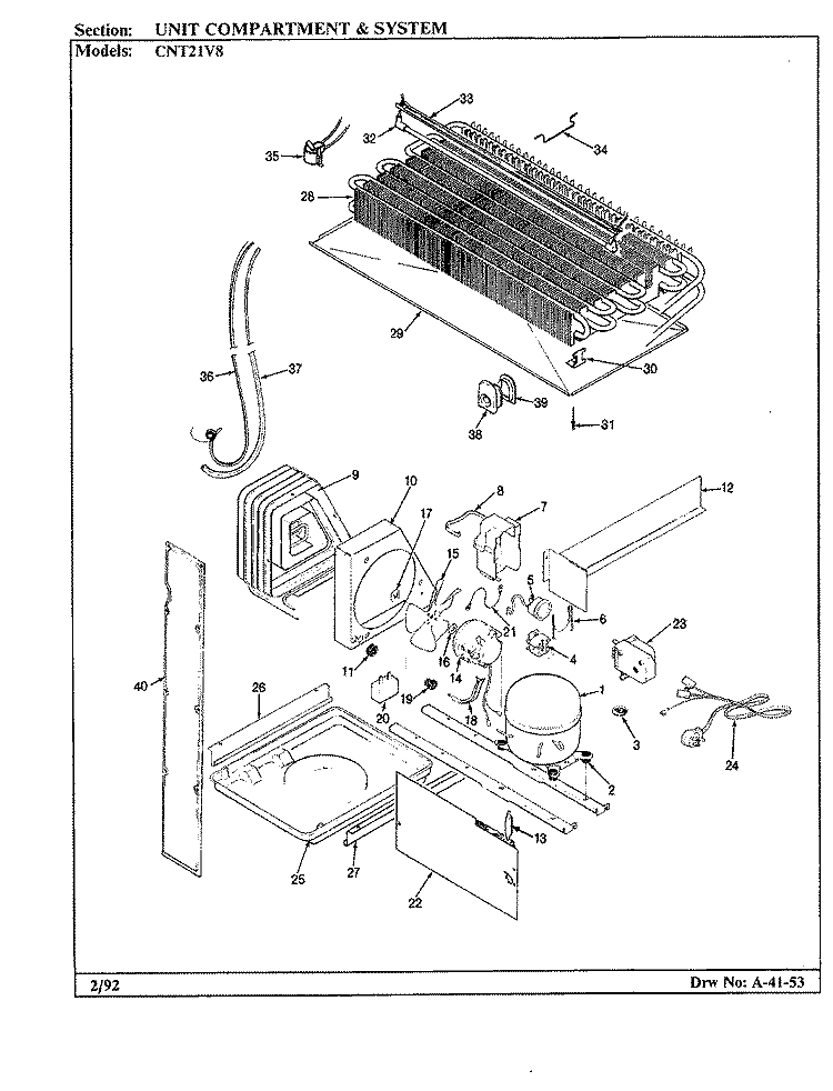 UNIT COMPARTMENT & SYSTEM Diagram and Parts List for CNT21V8A AC74A Crosley Refrigerator