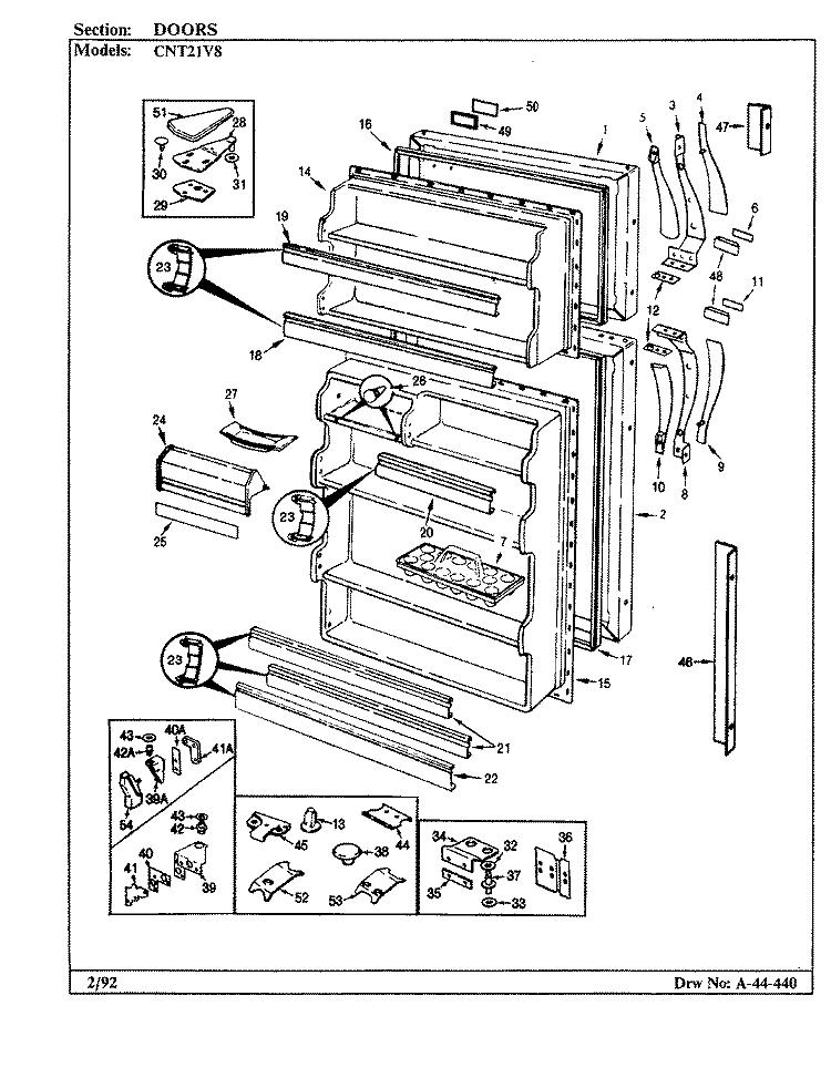 DOORS Diagram and Parts List for CNT21V8A AC74A Crosley Refrigerator