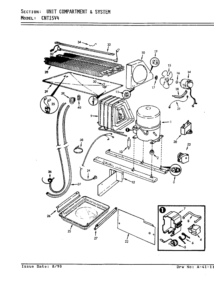 UNIT COMPARTMENT & SYSTEM Diagram and Parts List for CNT15V4 AC11A Crosley Refrigerator