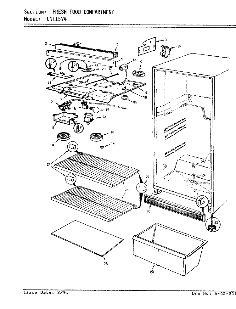 FRESH FOOD COMPARTMENT Diagram and Parts List for CNT15V4A AC11B Crosley Refrigerator