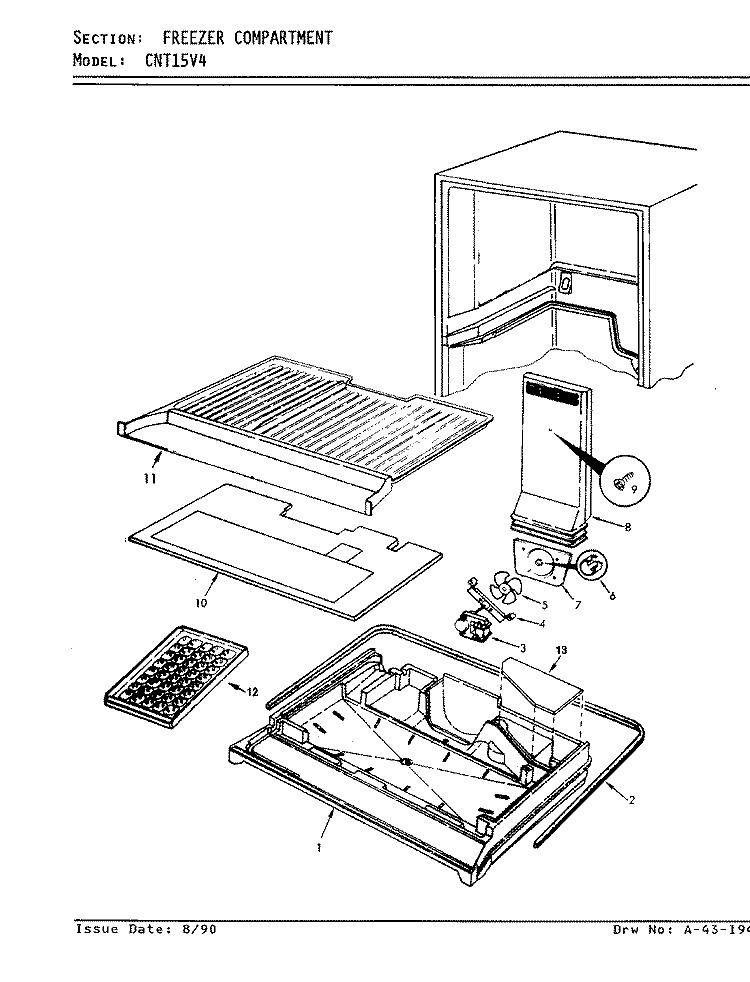 FREEZER COMPARTMENT Diagram and Parts List for CNT15V4 AC11A Crosley Refrigerator