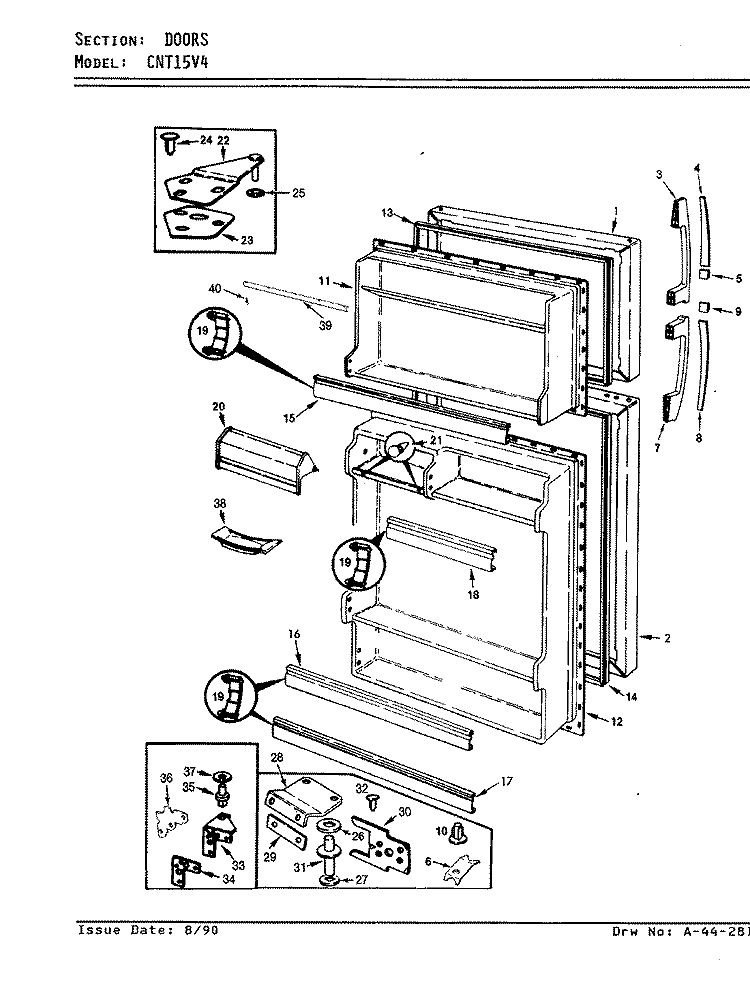 DOORS Diagram and Parts List for CNT15V4A AC11B Crosley Refrigerator