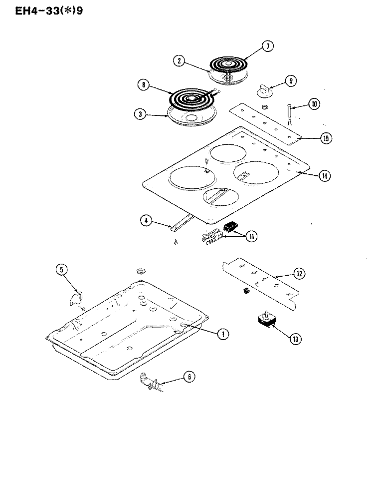 TOP ASSEMBLY Diagram and Parts List for EH4-33W9  Hardwick Cooktop