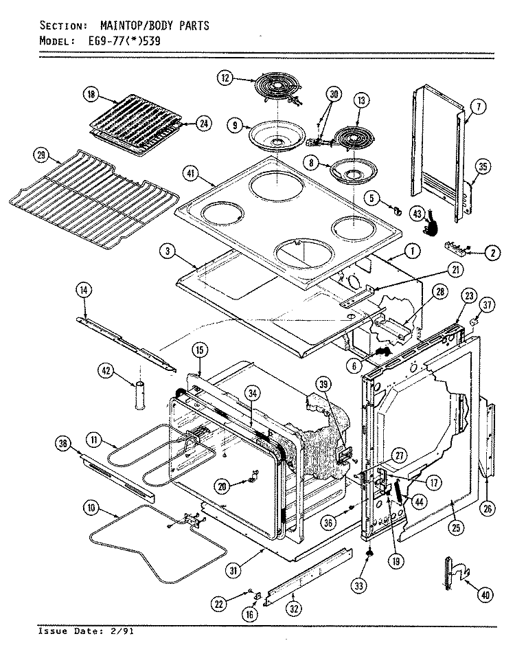 BODY Diagram and Parts List for EG9-77A539  Hardwick Range
