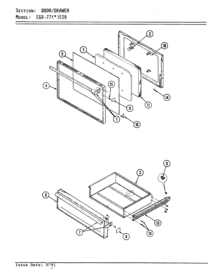 DOOR / DRAWER Diagram and Parts List for EG9-77A539  Hardwick Range