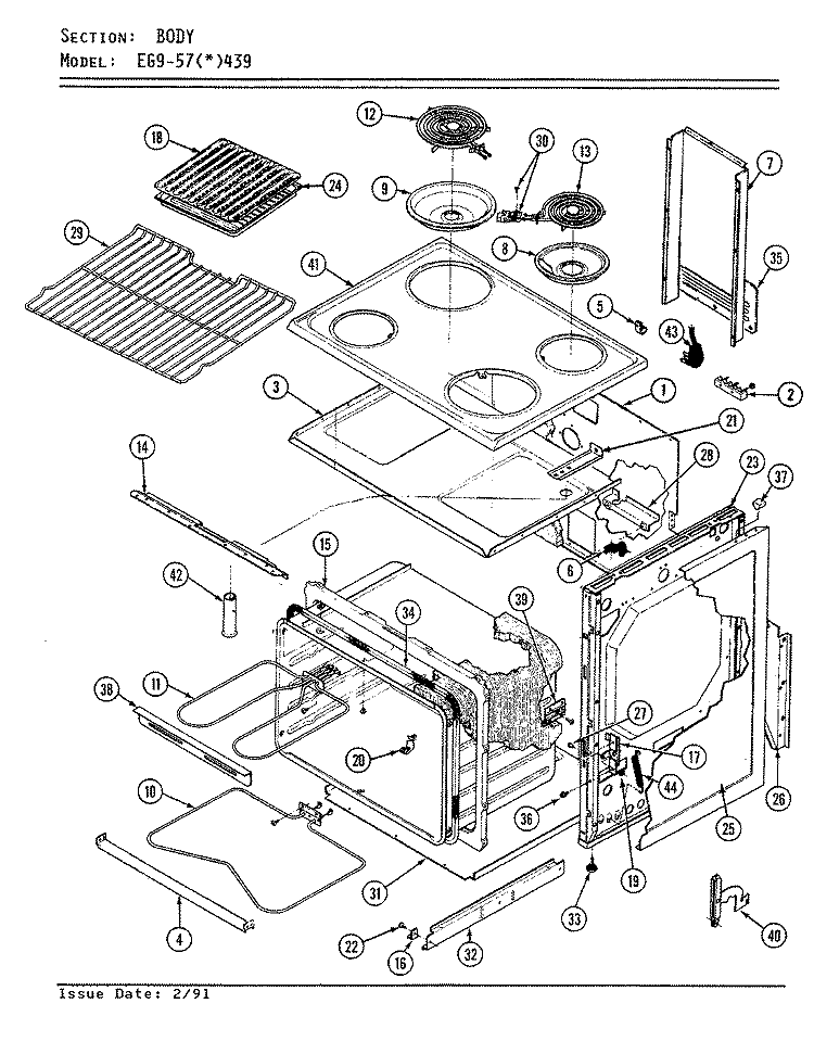 BODY Diagram and Parts List for EG9-57W439  Hardwick Range